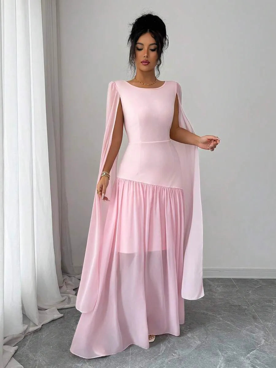 SHEIN Elenzya فستان كوكتيل شيفون مجعد بدون أكمام بربطة خصر