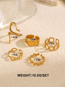 SHEIN 18K طقم 5 خواتم مفتوحة مطلية ذهب