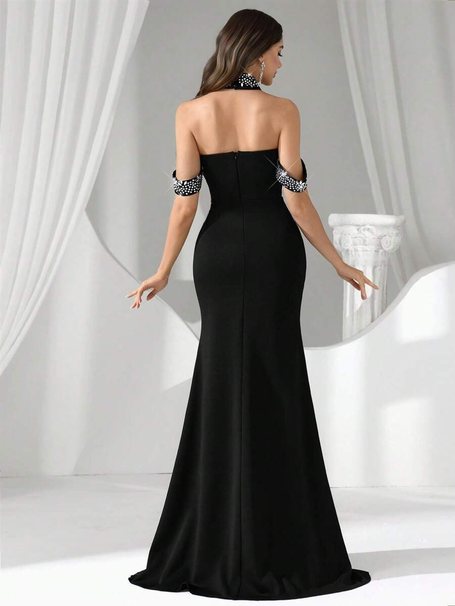 SHEIN COUTIVA فستان سهرة أسود طويل أنيق بستايل حورية البحر