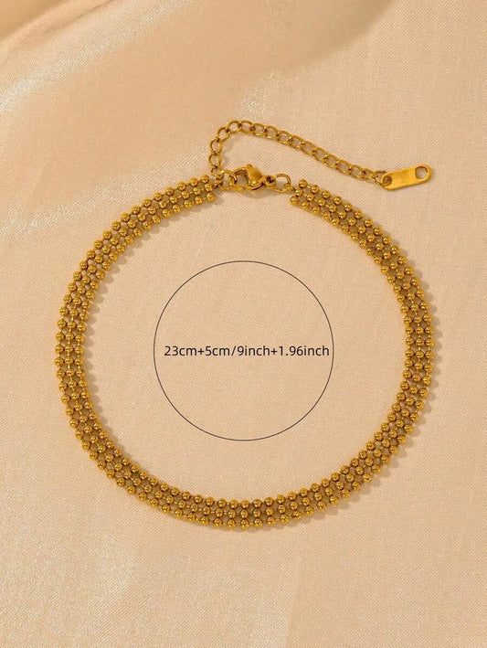 SHEIN خلخال رفيع من الفولاذ المقاوم للصدأ بثلاث طبقات من الخرز