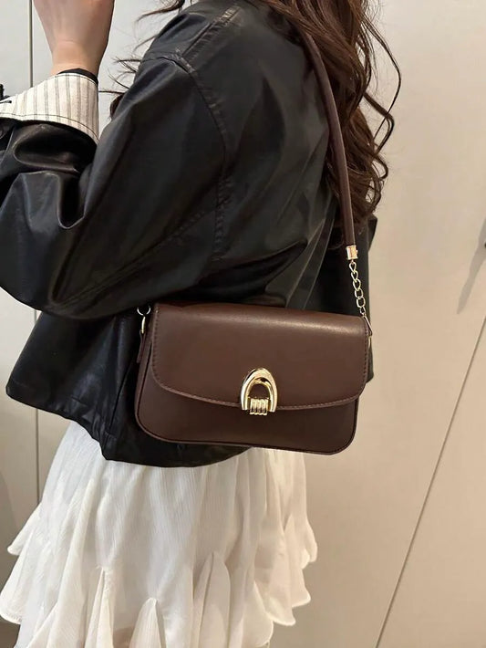 SHEIN حقيبة كتف معدنية صلبة أنيقة ومتعددة الوظائف
