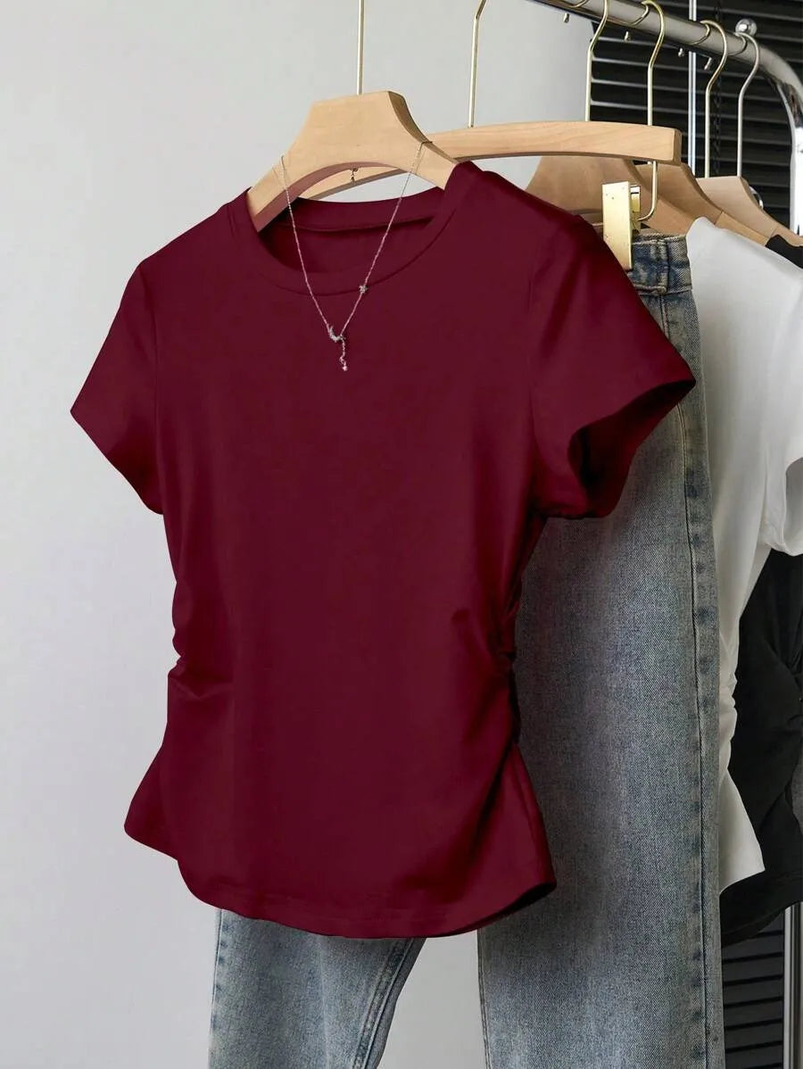 SHEIN INAWLY طقم 3 قطع تي شيرت نسائي بأكمام قصيرة وتصميم خصر متعدد الألوان