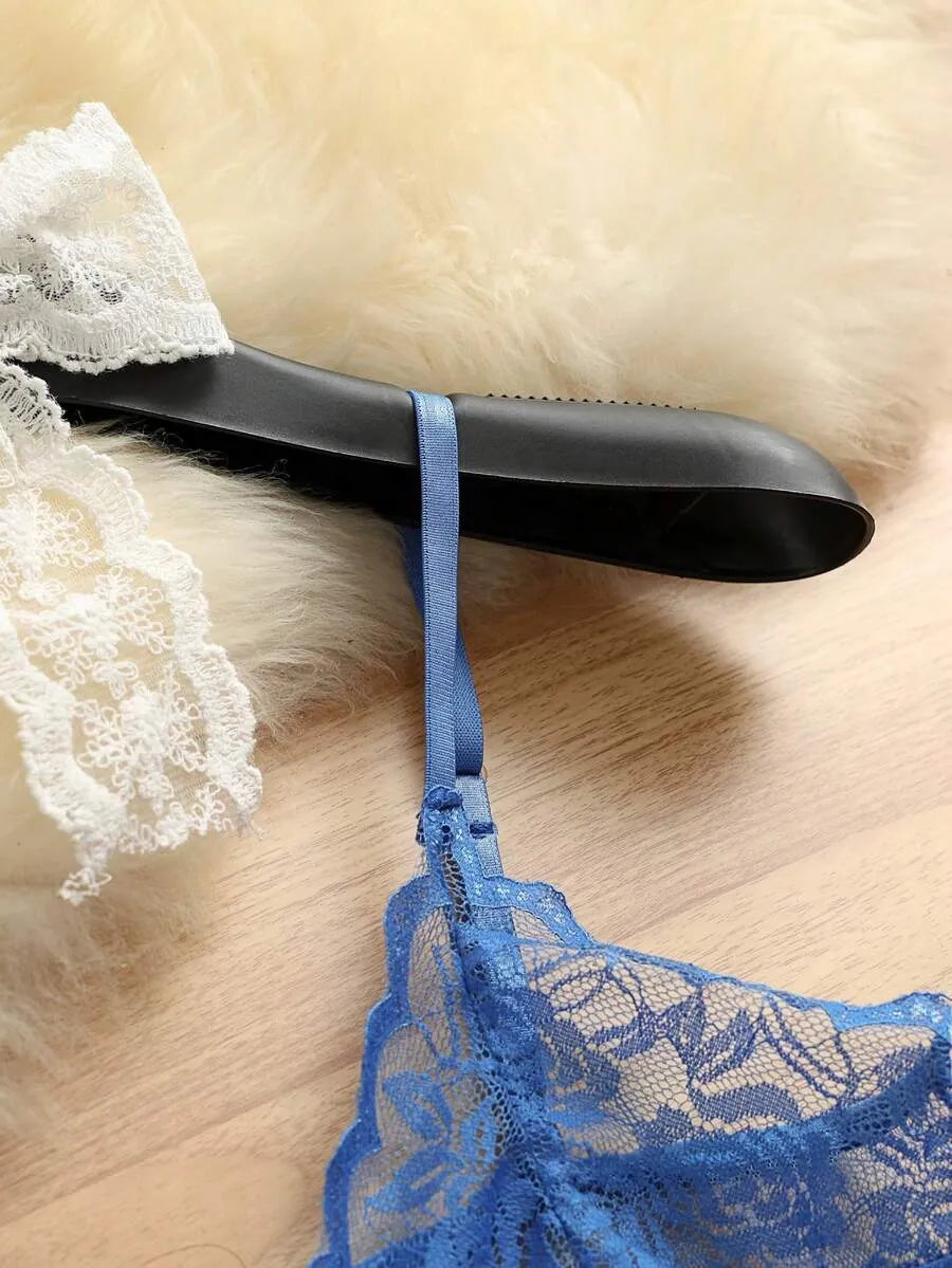 SHEIN طقم لانجري شبك شفاف 2 قطعة بحمالات قابلة للتعديل بلون أزرق غامق