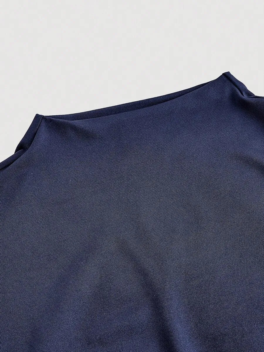 SHEIN MOD طقم نسائي من قطعتين توب وتنورة ضيقة طويلة بلون أزرق بحري