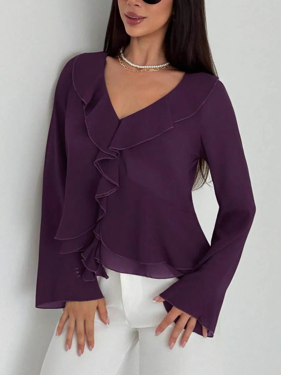 SHEIN Aloruh بلوزة نسائية بكشكشة أنيقة