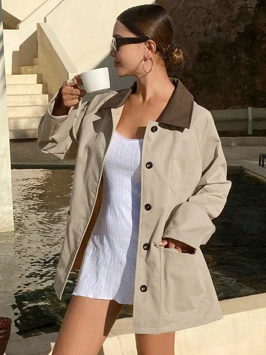 SHEIN DAZY معطف نسائي فضفاض بألوان متباينة