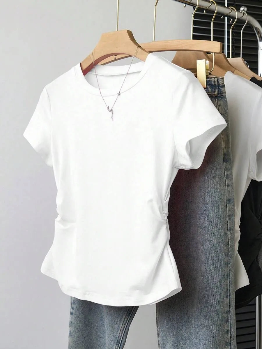 SHEIN INAWLY طقم 3 قطع تي شيرت نسائي بأكمام قصيرة وتصميم خصر متعدد الألوان