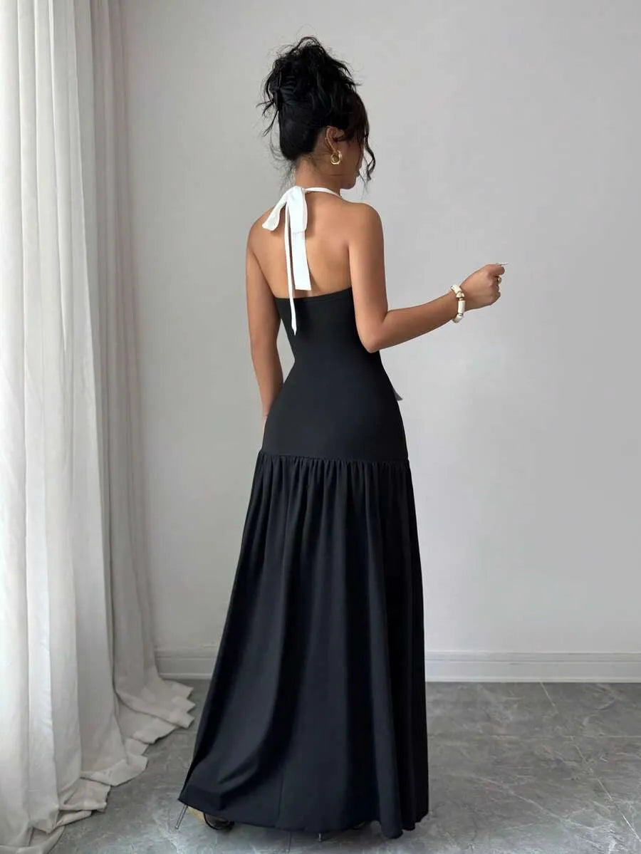 SHEIN Elenzya فستان أنيق بياقة حلقة وأزرار متباينة الألوان