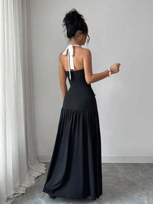 SHEIN Elenzya فستان أنيق بياقة حلقة وأزرار متباينة الألوان