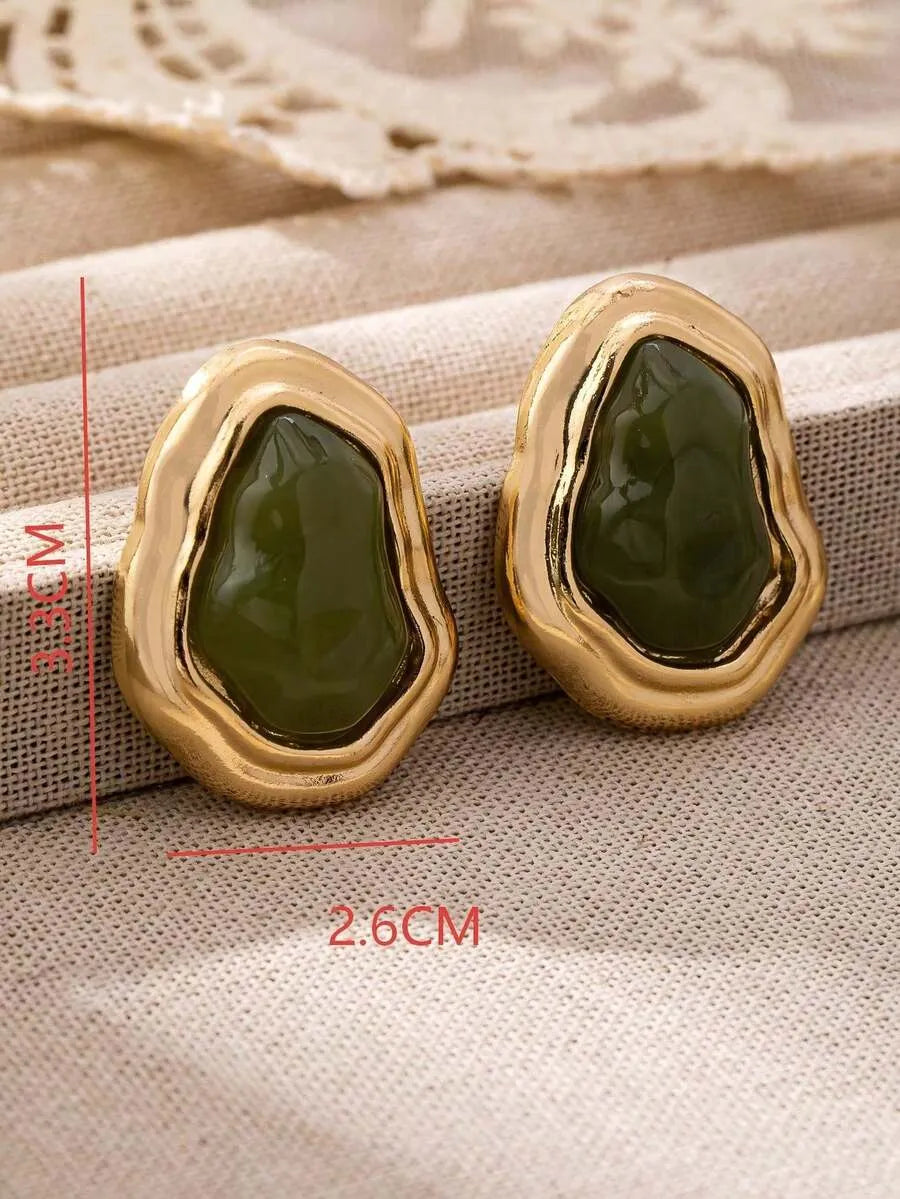 SHEIN أقراط نسائية غير متماثلة بتصميم هندسي رجعي أنيق بلون أخضر