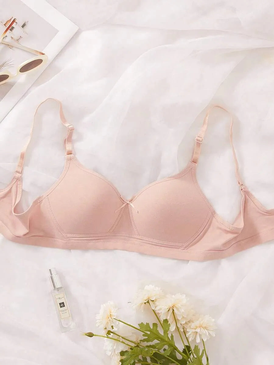 SHEIN حمالة صدر لاسلكية قطنية مريحة بحشوة بلون مشمشي