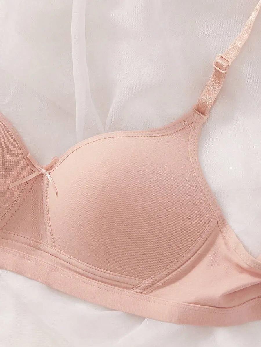 SHEIN حمالة صدر لاسلكية قطنية مريحة بحشوة بلون مشمشي