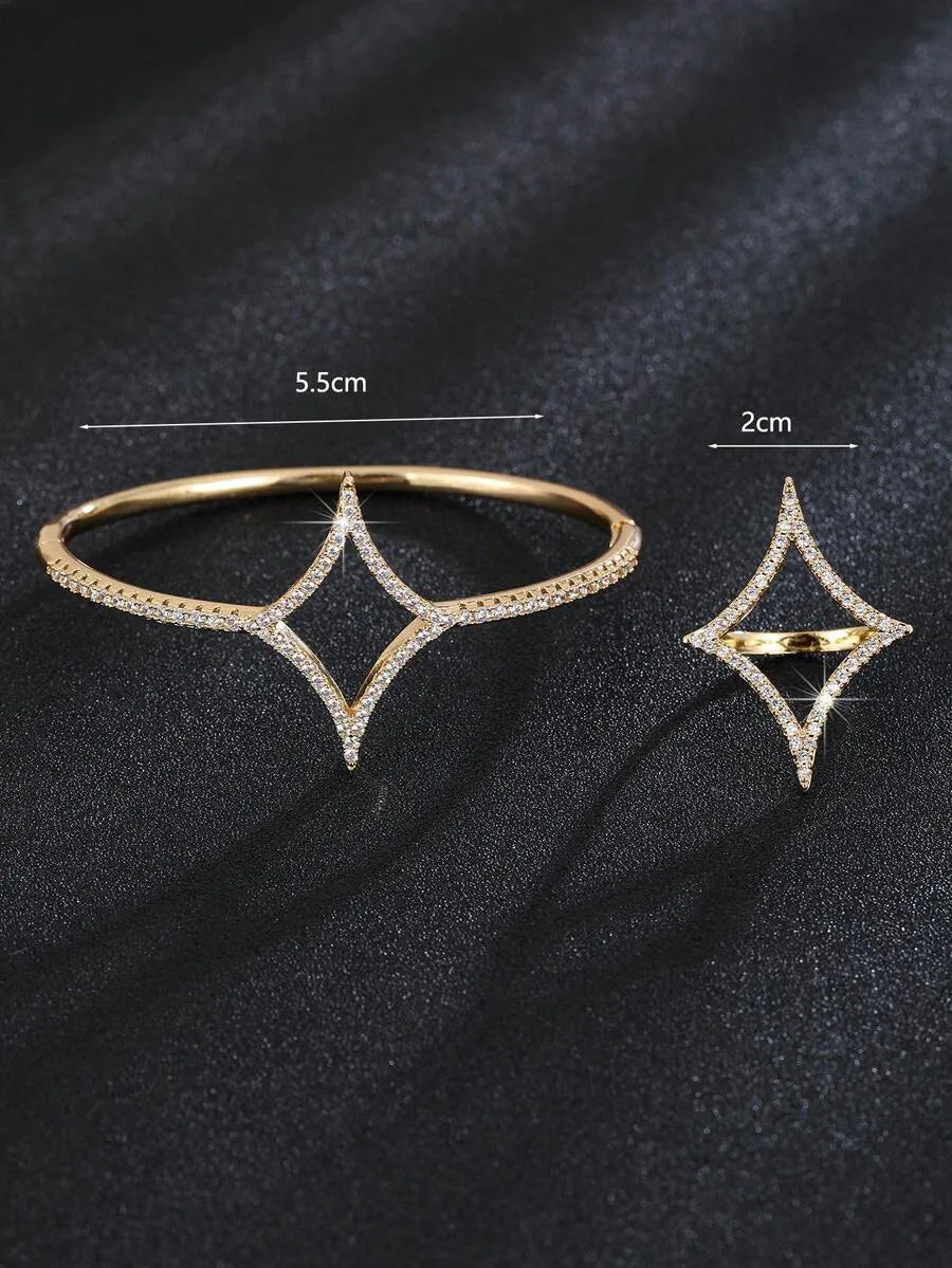 SHEIN طقم مجوهرات نسائي 3 قطع يضم خاتم وقلادة وأقراط بتصميم نجمة ومتعدد الألوان