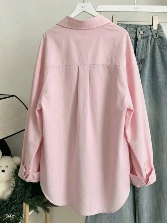 SHEIN  قميص نسائي كاجوال سادة باللون الوردي
