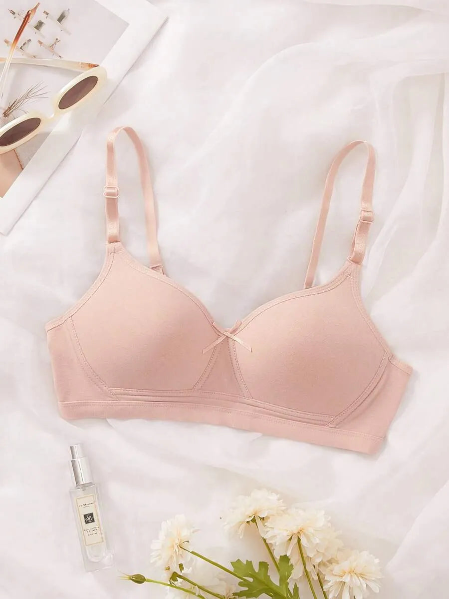 SHEIN حمالة صدر لاسلكية قطنية مريحة بحشوة بلون مشمشي