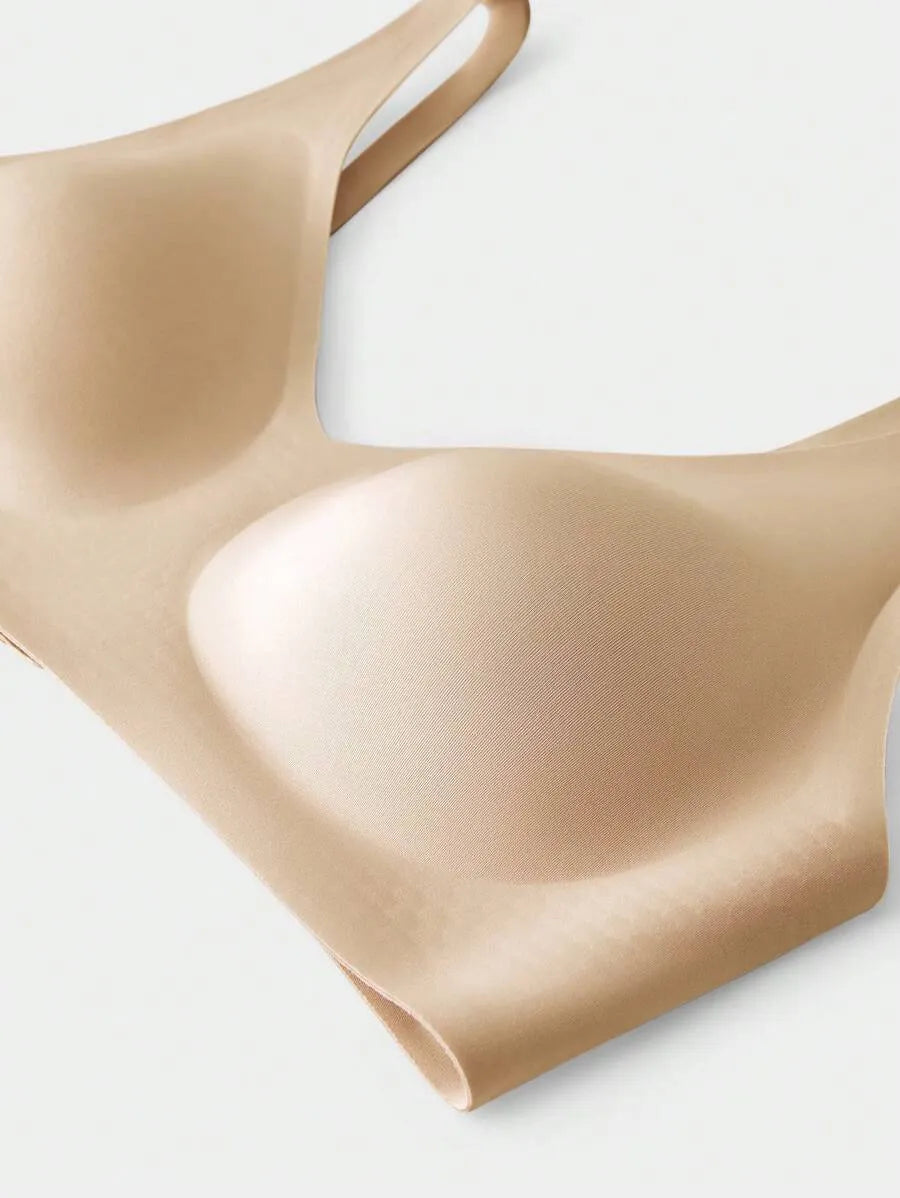 SHEIN LUVLETTE حمالة صدر نسائية لاسلكية بدون خياطة بحشوة قابلة للإزالة ودعم متوسط بلون بيج