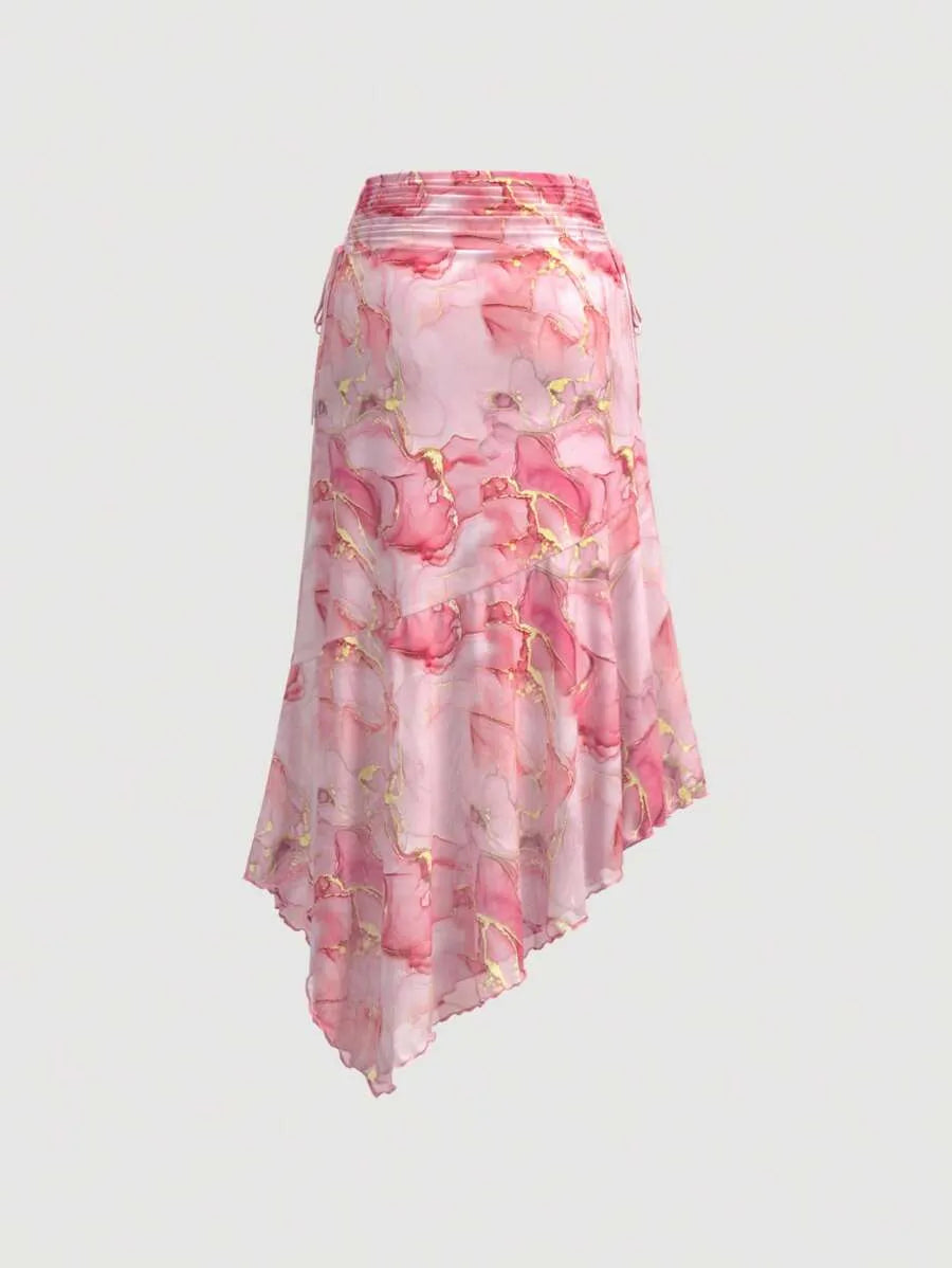 SHEIN تنورة بردي أسطوري وحافة غير متماثلة مع لمسات ذهبية وخصر مطوي