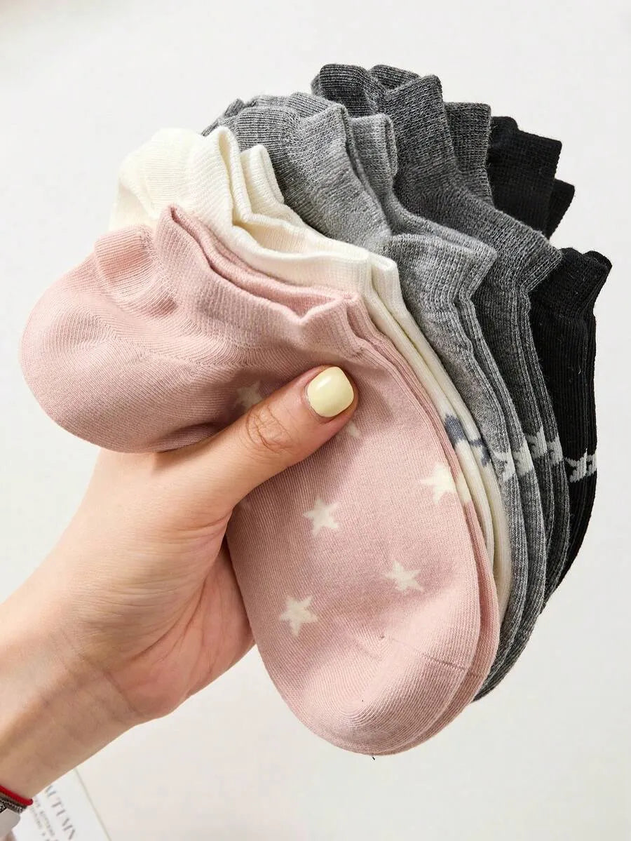 SHEIN جوارب كاحل نسائية لطيفة بنقشة نجوم وخطوط ونقاط ومتعدد الألوان