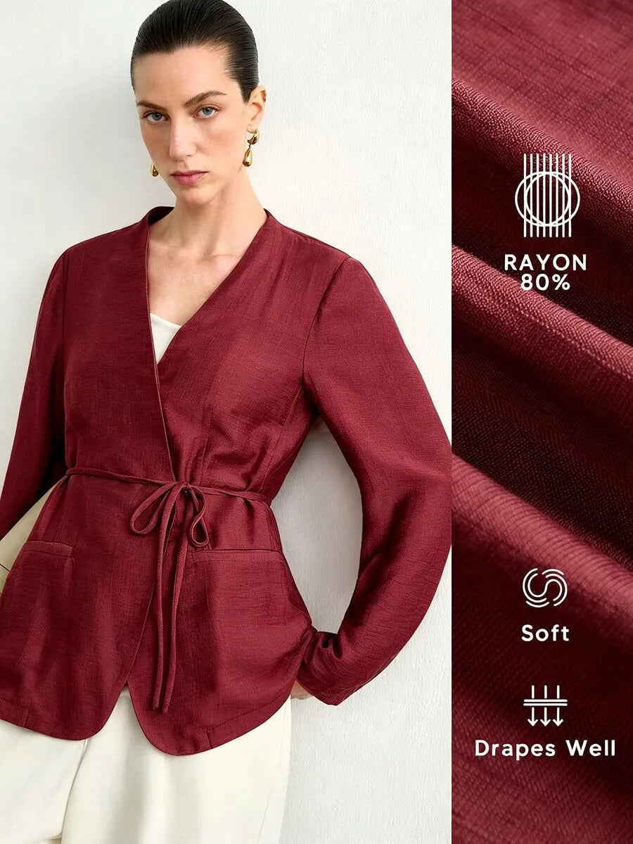 SHEIN Aalyst جاكيت خفيف الوزن بحزام بلون موحد