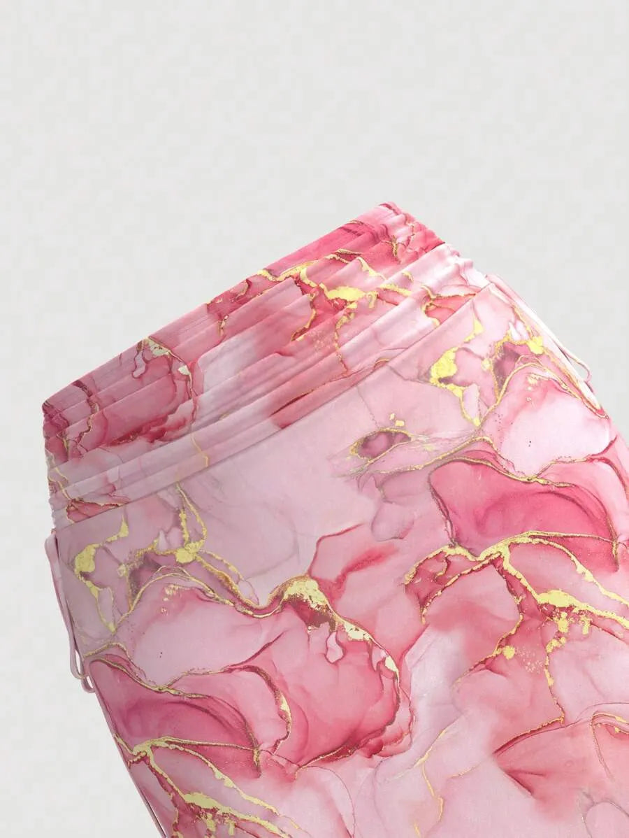 SHEIN تنورة بردي أسطوري وحافة غير متماثلة مع لمسات ذهبية وخصر مطوي