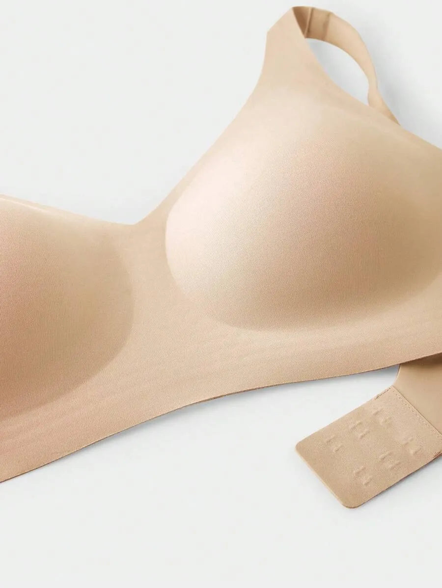 SHEIN LUVLETTE حمالة صدر نسائية لاسلكية بدون خياطة بحشوة قابلة للإزالة ودعم متوسط بلون بيج