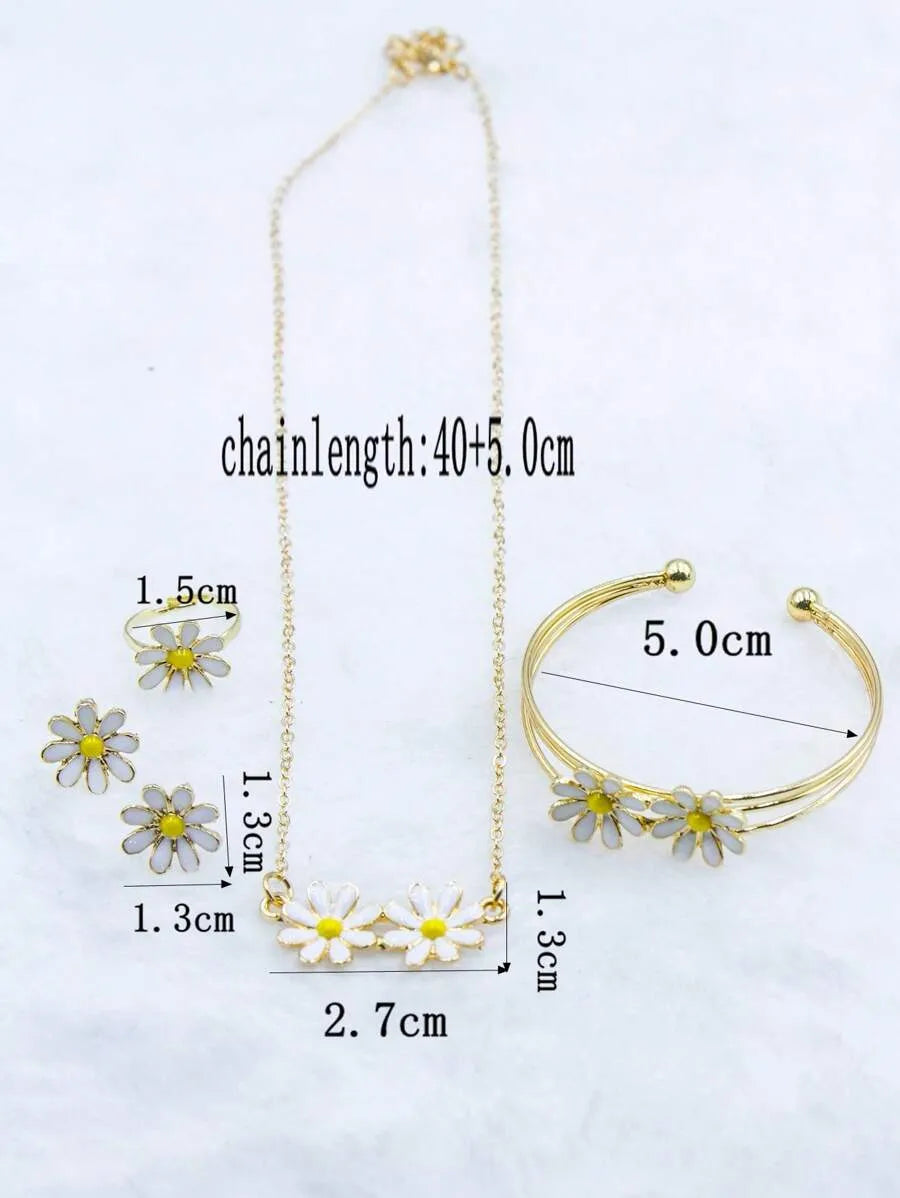 SHEIN طقم مجوهرات 5 قطع قلادة وأقراط وخاتم وسوار بتصميم زهرة الداليا