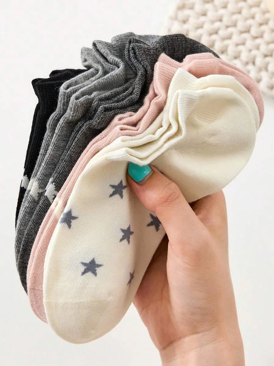 SHEIN جوارب كاحل نسائية لطيفة بنقشة نجوم وخطوط ونقاط ومتعدد الألوان