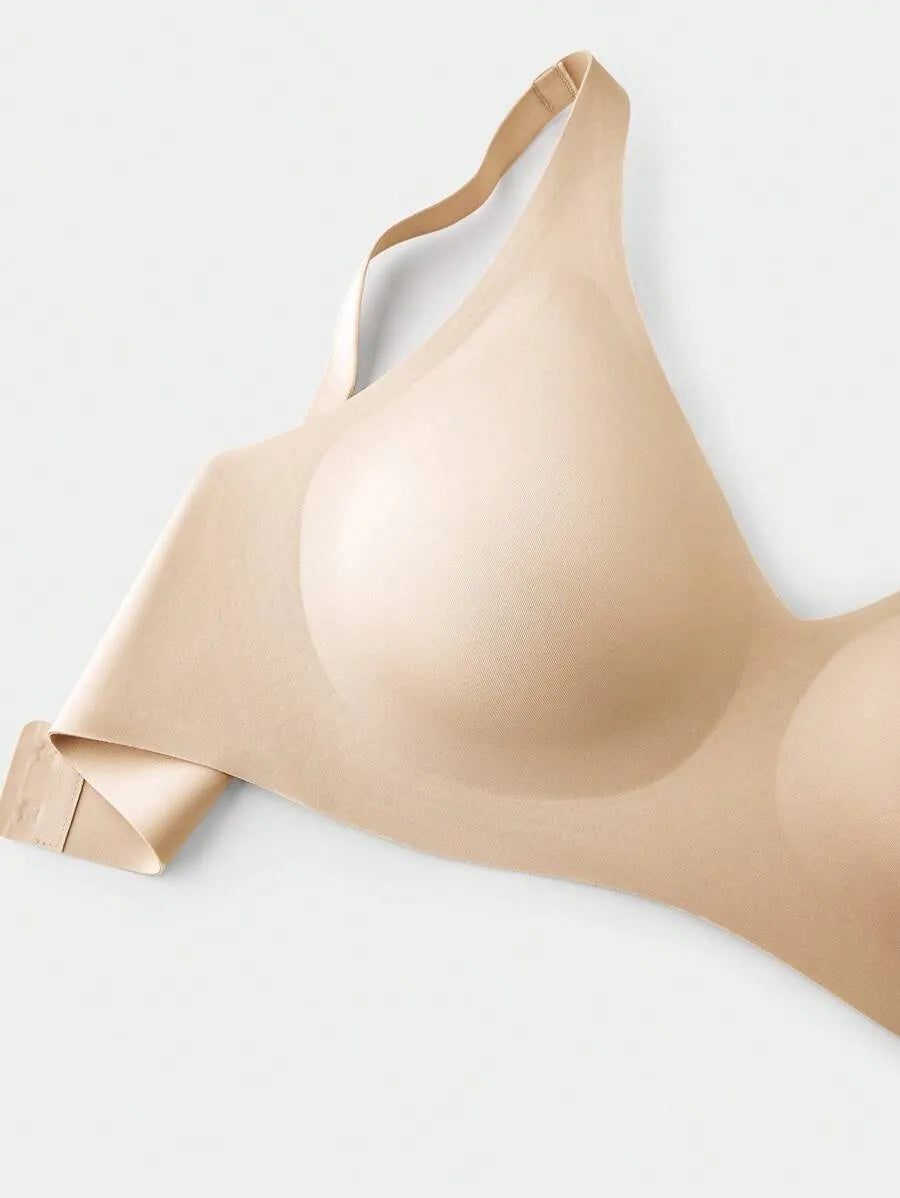 SHEIN LUVLETTE حمالة صدر نسائية لاسلكية بدون خياطة بحشوة قابلة للإزالة ودعم متوسط بلون بيج
