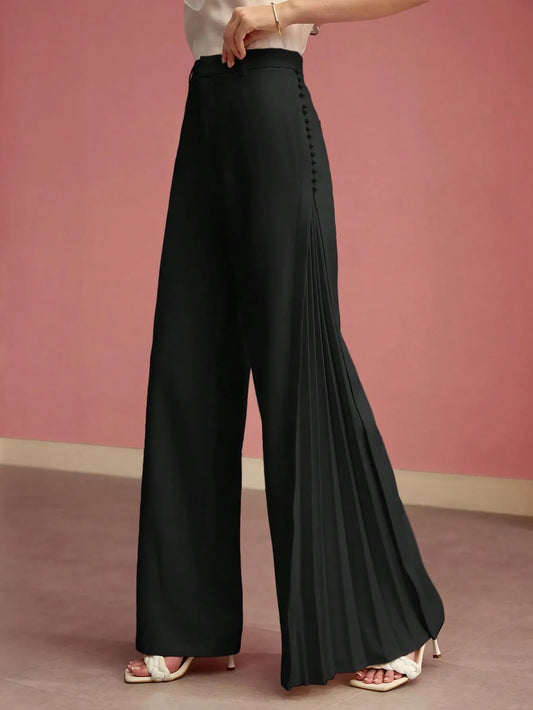 SHEIN MOTF PREMIUM بنطال واسع مطوي بلون أسود