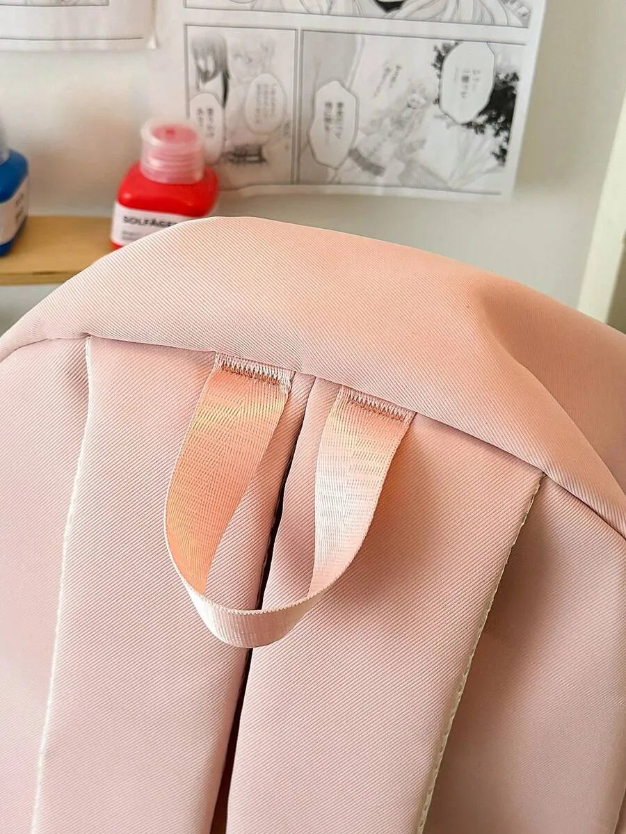 SHEIN حقيبة ظهر من النايلون بألوان وردية وبيضاء مقاومة للماء