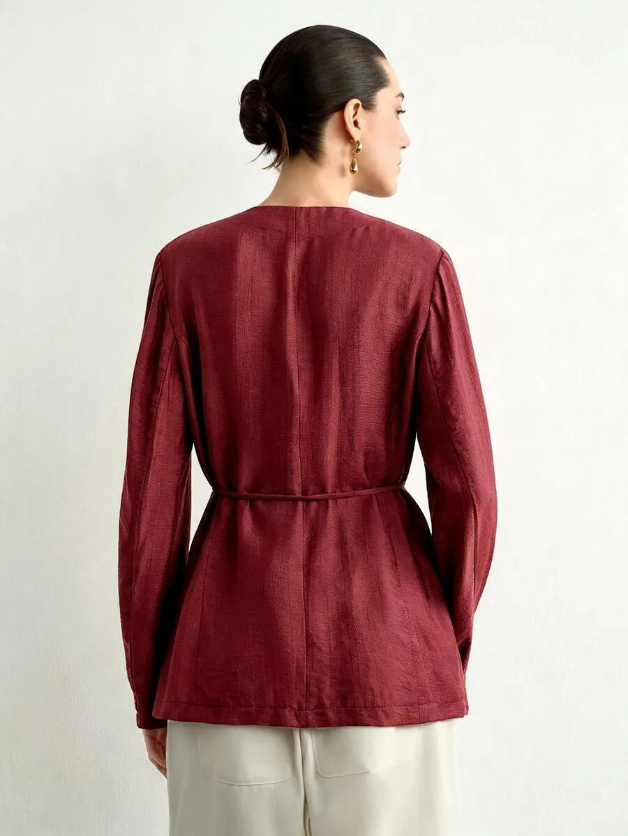 SHEIN Aalyst جاكيت خفيف الوزن بحزام بلون موحد