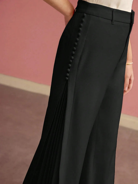 SHEIN MOTF PREMIUM بنطال واسع مطوي بلون أسود
