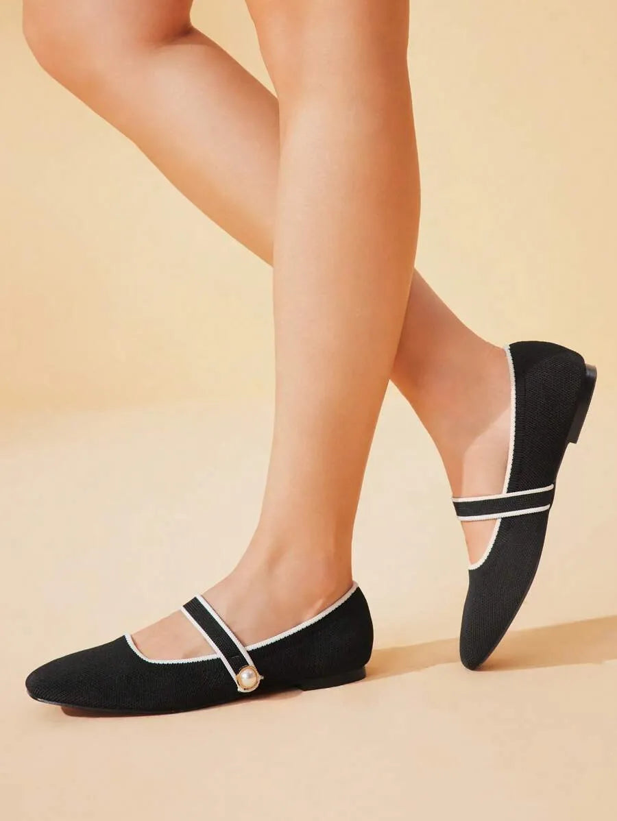 SHEIN CUCCOO BASICS أحذية ماري جين نسائية مسطحة برباط ملون أنيق