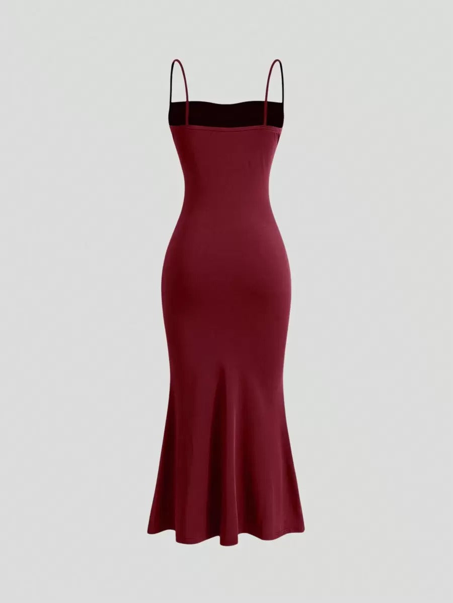 SHEIN Sweetra فستان عنابي كامي طويل بقصة ضيقة