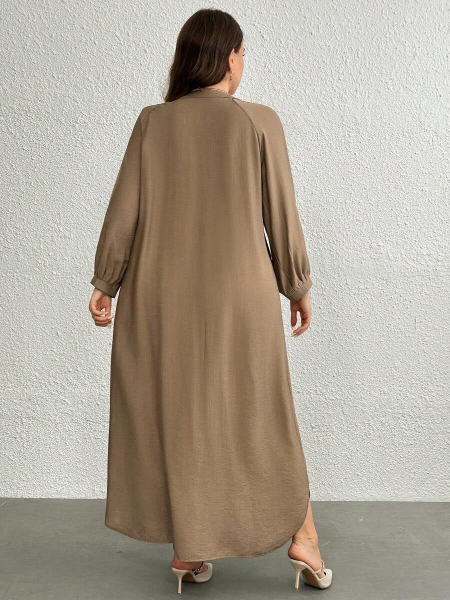 SHEIN فستان ماكسي مشمشي بأزرار ناعمة