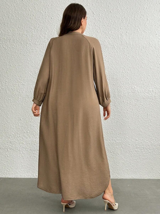 SHEIN فستان ماكسي مشمشي بأزرار ناعمة