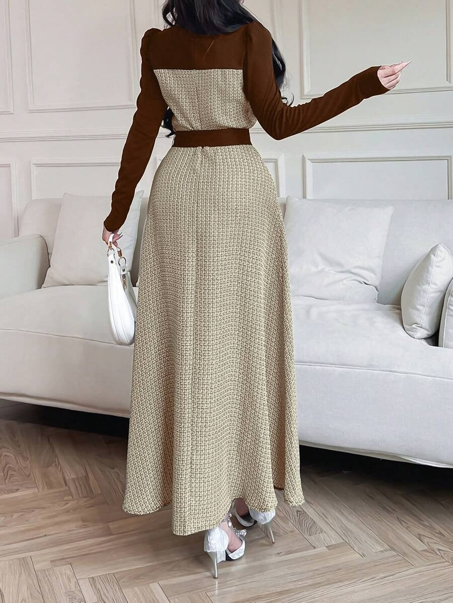 SHEIN فستان بني كاجوال طويل بستايل أنيق