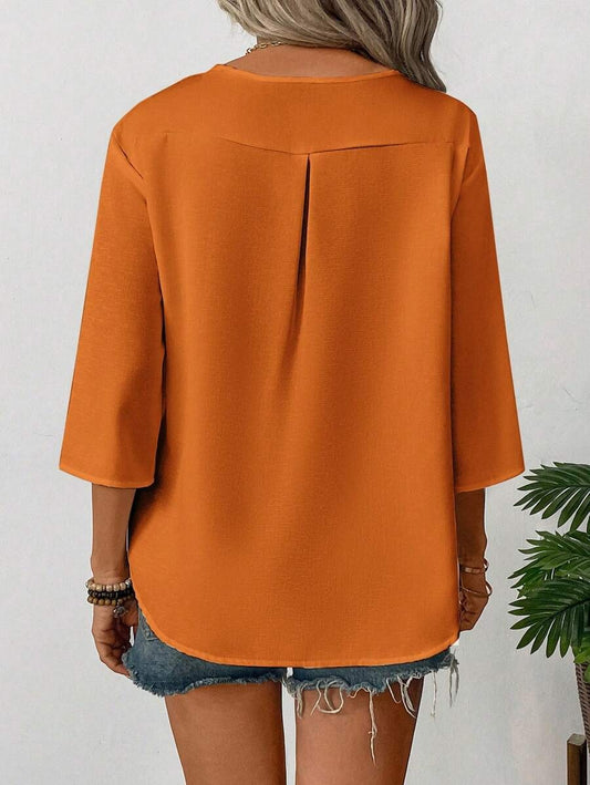 SHEIN LUNE بلوزة خفيفة وفضفاضة بلون برتقالي ناعم