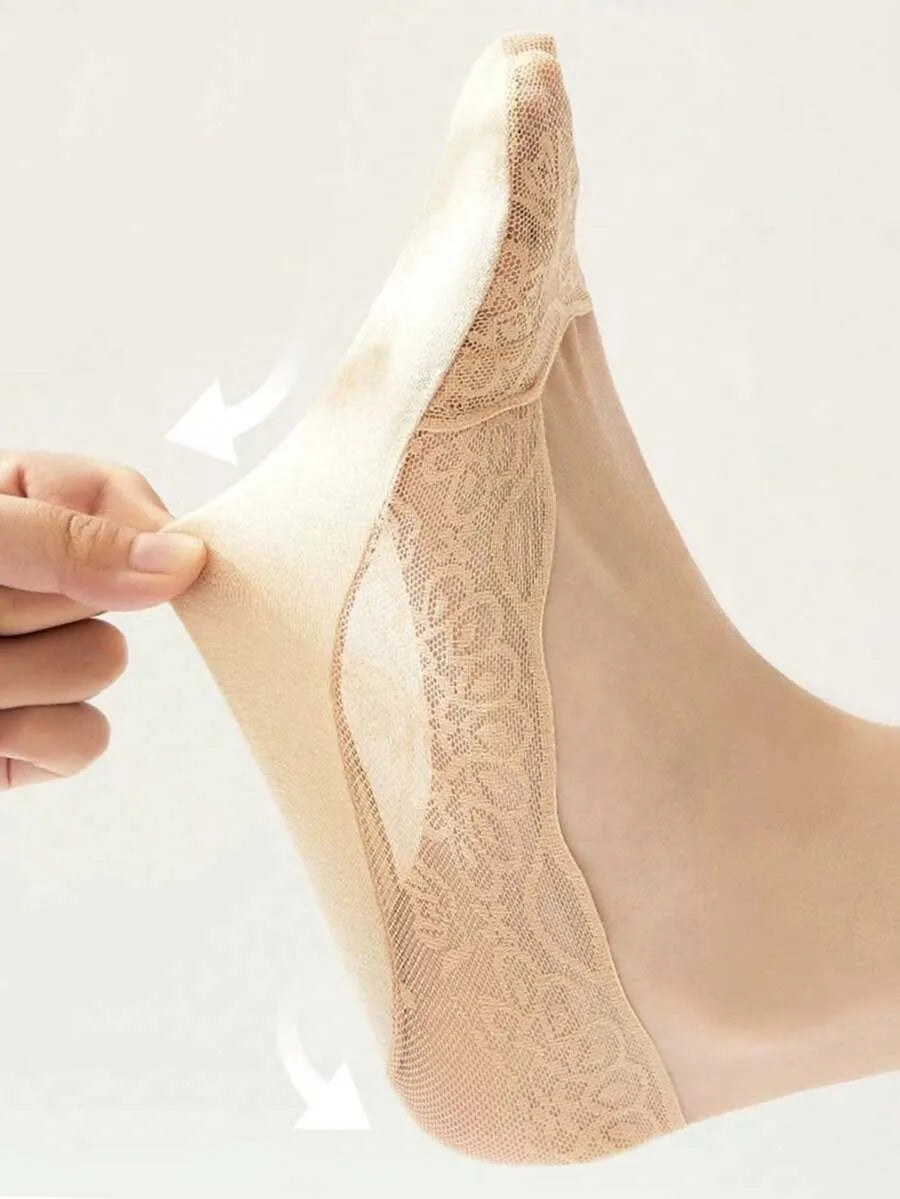 SHEIN جوارب قارب نسائية شفافة من الدانتيل غير مرئية ومضادة للانزلاق ومتعدد الألوان