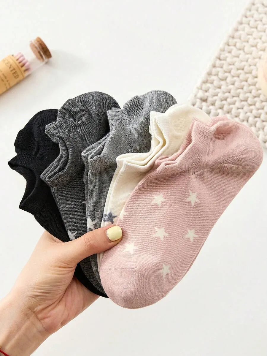 SHEIN جوارب كاحل نسائية لطيفة بنقشة نجوم وخطوط ونقاط ومتعدد الألوان
