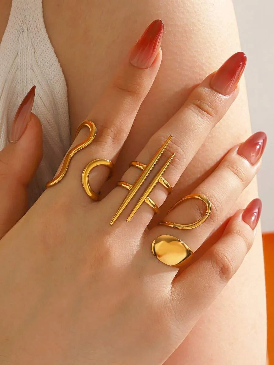 SHEIN 3 خواتم نسائية هندسية من الفولاذ المقاوم للصدأ متعددة الألوان