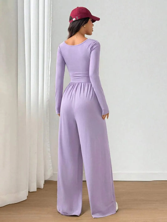 SHEIN Unity جمبسوت نسائية كاجوال بياقة مربعة وأكمام طويلة من