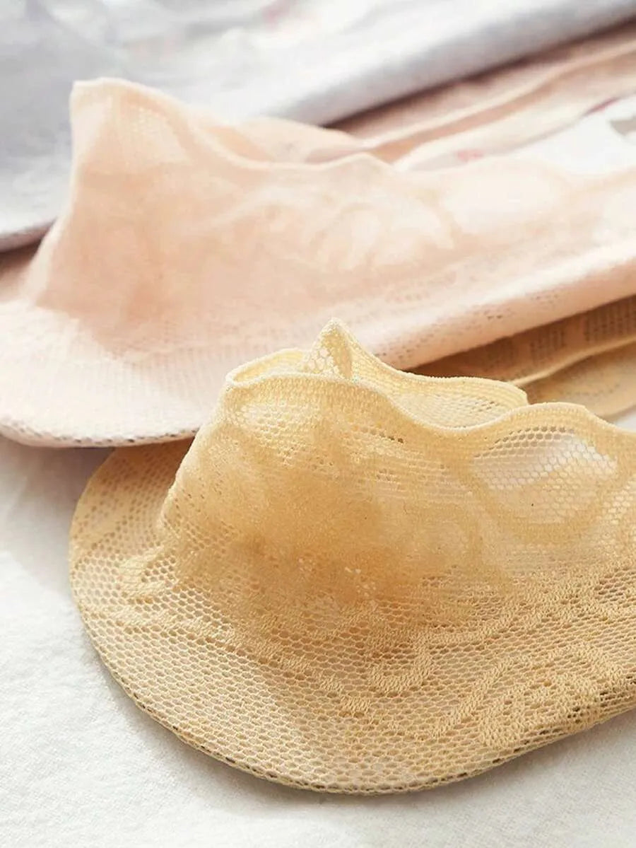 SHEIN جوارب قارب نسائية شفافة من الدانتيل غير مرئية ومضادة للانزلاق ومتعدد الألوان