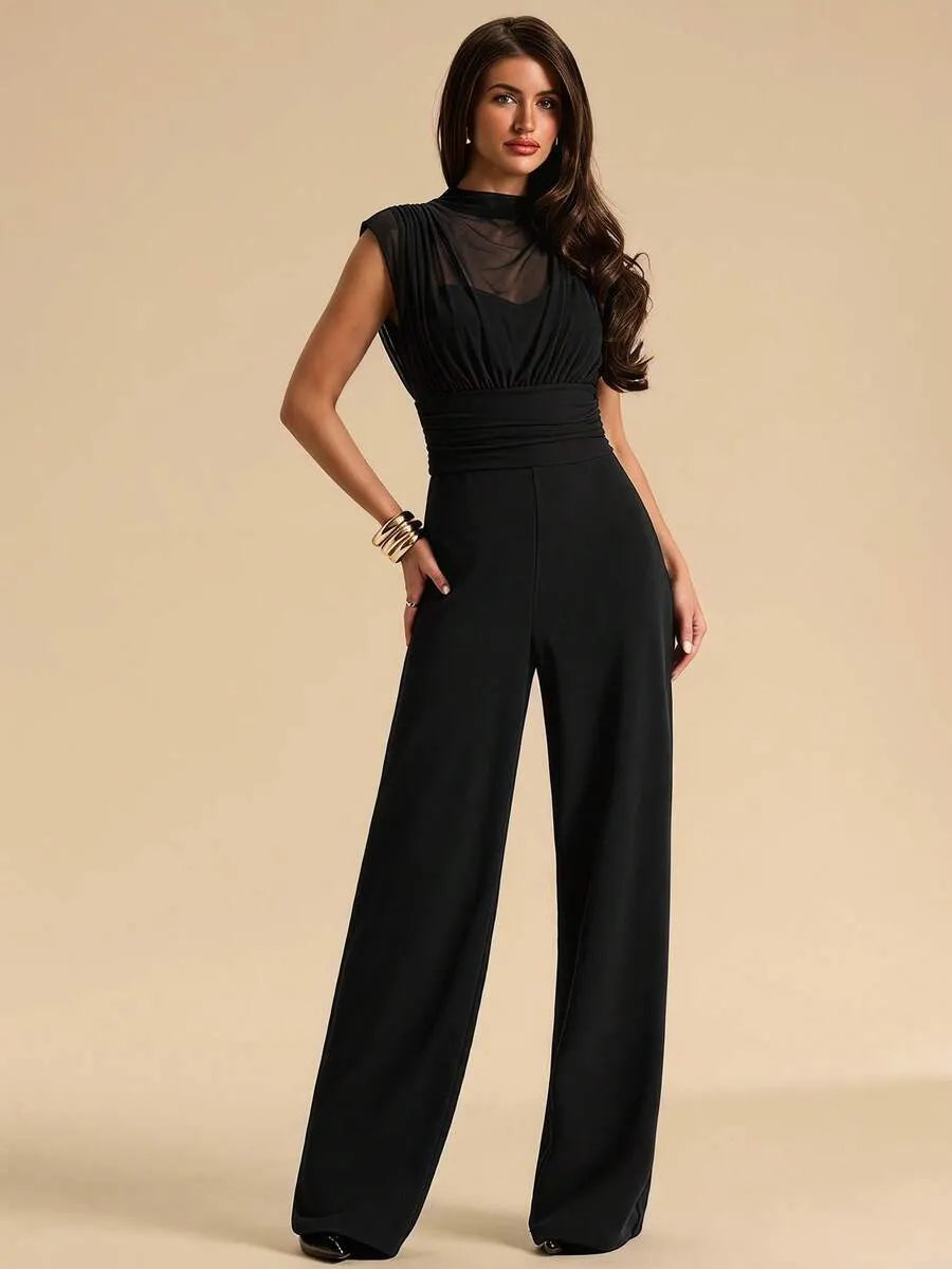 SHEIN BAE جمبسوت نسائية من الشبك الشفاف وأرجل واسعة من