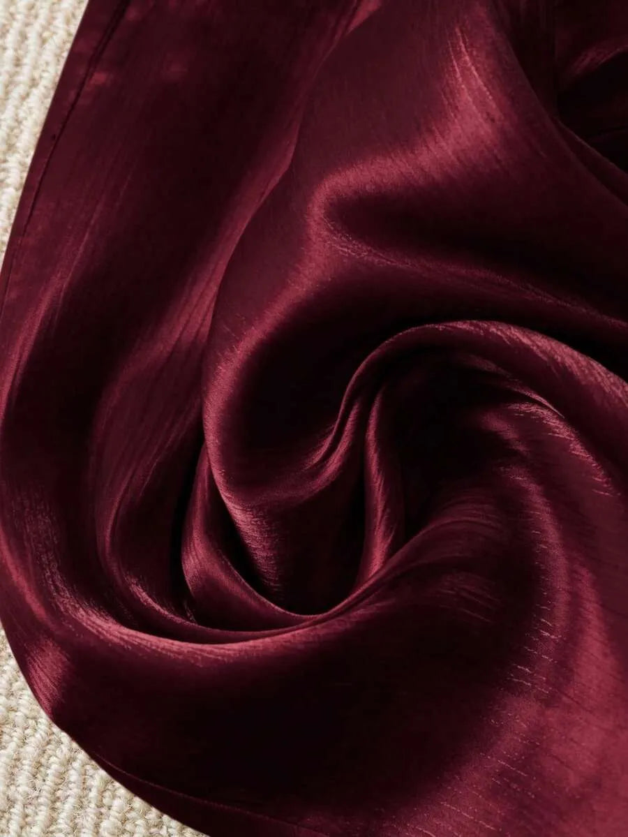 SHEIN GlowEve بنطال نسائي واسع بخصر مطاطي ومطوي بلون عنابي