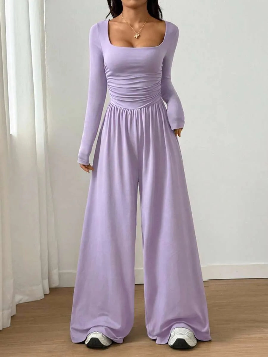 SHEIN Unity جمبسوت نسائية كاجوال بياقة مربعة وأكمام طويلة من