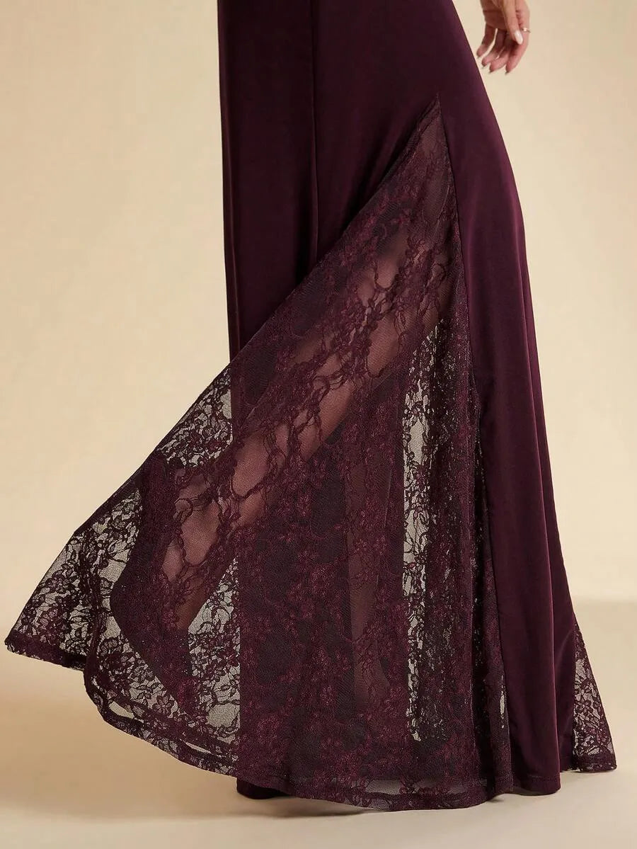SHEIN BAE فستان نسائي بنفسجي برقوقي أنيق برقبة نصف عالية وأكمام قصيرة
