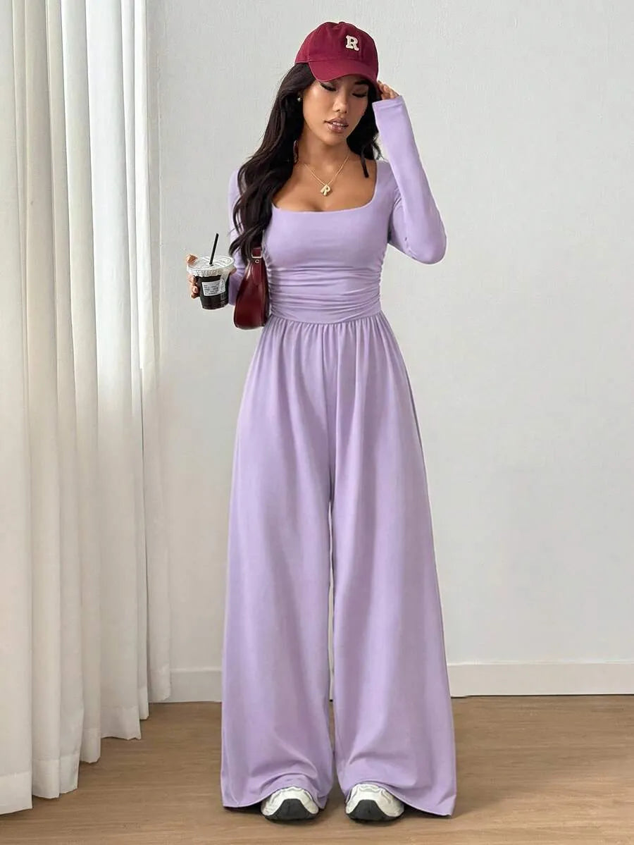 SHEIN Unity جمبسوت نسائية كاجوال بياقة مربعة وأكمام طويلة من