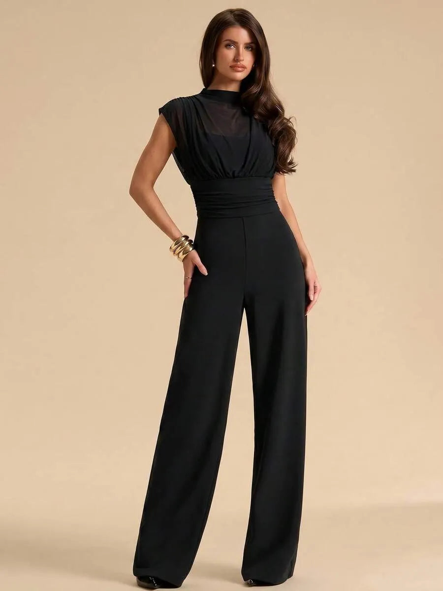 SHEIN BAE جمبسوت نسائية من الشبك الشفاف وأرجل واسعة من