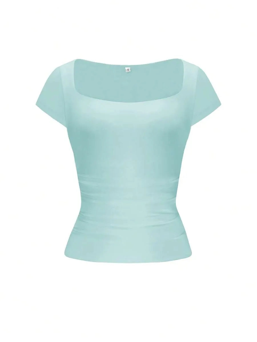 SHEIN GLAMSKIN تي شيرت نسائي مخطط برقبة مربعة